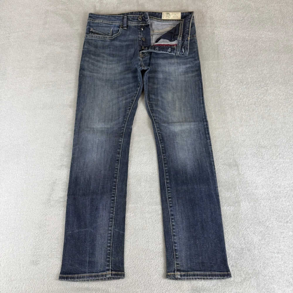 Diesel Buster Slim Tapered Jeans Mens 32x30 Blue Distressed Button Fly Stretch